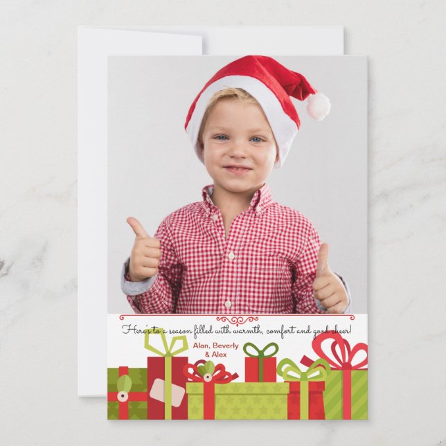 Tarjeta de Navidad con Foto de Regalos de Fiesta (Anverso)