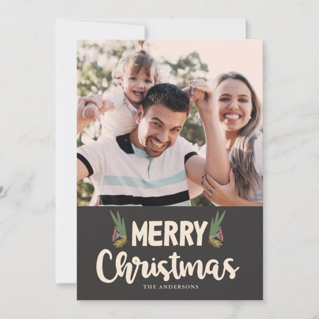 Tarjeta de Navidad con Foto de Saludos en Negrita (Anverso)