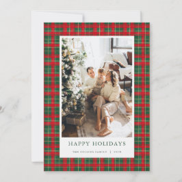 Tarjeta de Navidad con Foto de Tartán Rojo y Verde