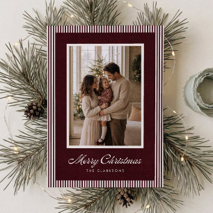 Tarjeta de Navidad con Foto de Terciopelo Borgoña