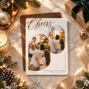 Tarjeta de Navidad con Foto Doble de Cheers con Le