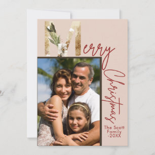 Tarjeta de Navidad con Foto Dorada Minimalista Mod
