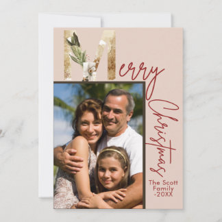 Tarjeta de Navidad con Foto Dorada Minimalista Mod