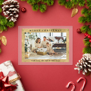 Tarjeta de Navidad con Foto Elegante y Dorado Fals