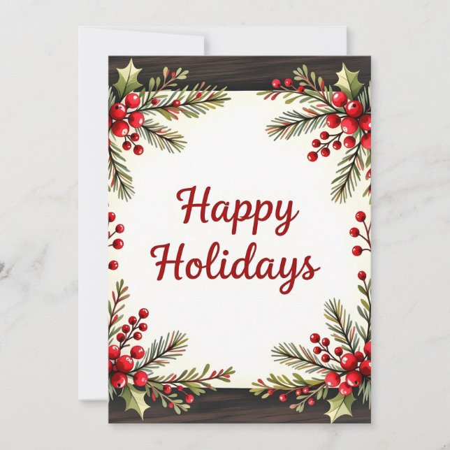 Tarjeta de Navidad con foto en acuarela de pino rú (Anverso)