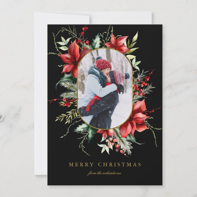 Tarjeta de Navidad con Foto en Marco de Oro MerryB (Anverso)
