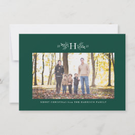 Tarjeta de Navidad con foto en verde cazador con m
