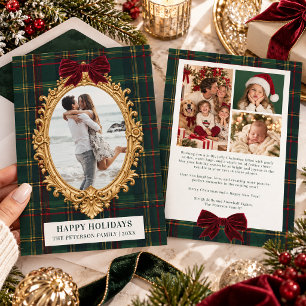 Tarjeta de Navidad con Foto en Verde Tartán y Marc