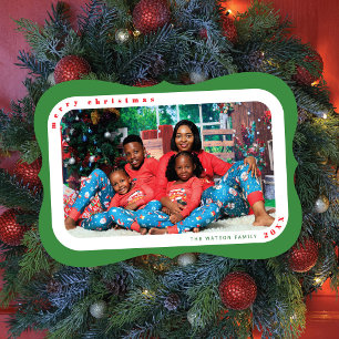 Tarjeta de Navidad con Foto enmarcada en verde par