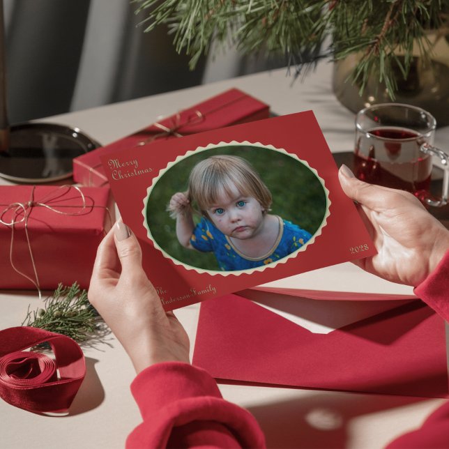 Tarjeta de Navidad con Foto Escalonada en Rojo y V (Subido por el creador)