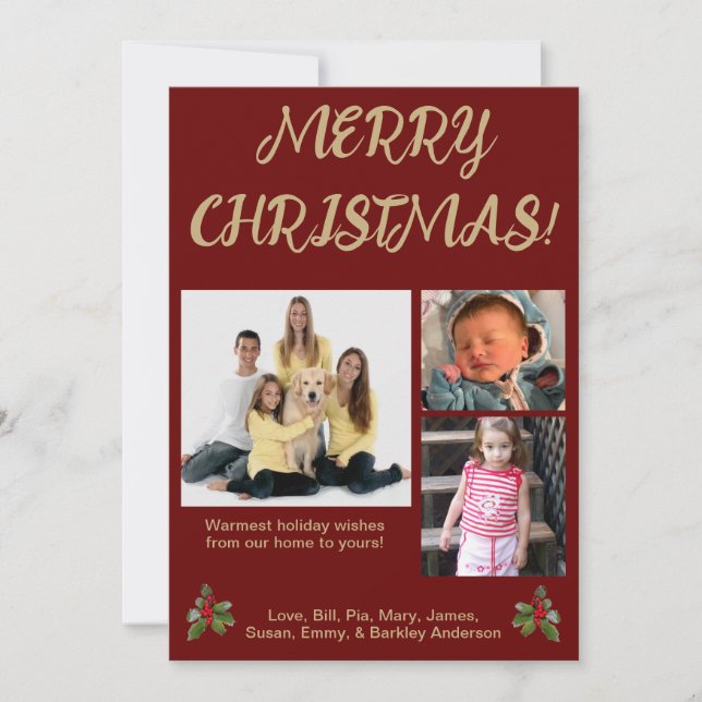 Tarjeta de Navidad con foto estilo tradicional roj (Anverso)