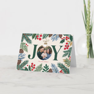 Tarjeta de Navidad con Foto Familiar Botanical Joy