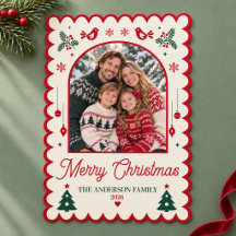 Tarjeta de Navidad con Foto Familiar de Arte Popul