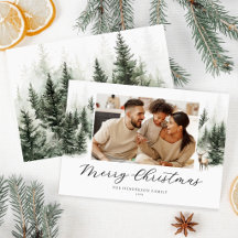 Tarjeta de Navidad con foto familiar de bosque en 