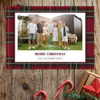 Tarjeta de Navidad con Foto Familiar de Cuadro Roj