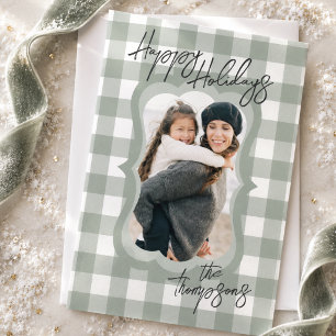 Tarjeta de Navidad con Foto Familiar de Gingham El