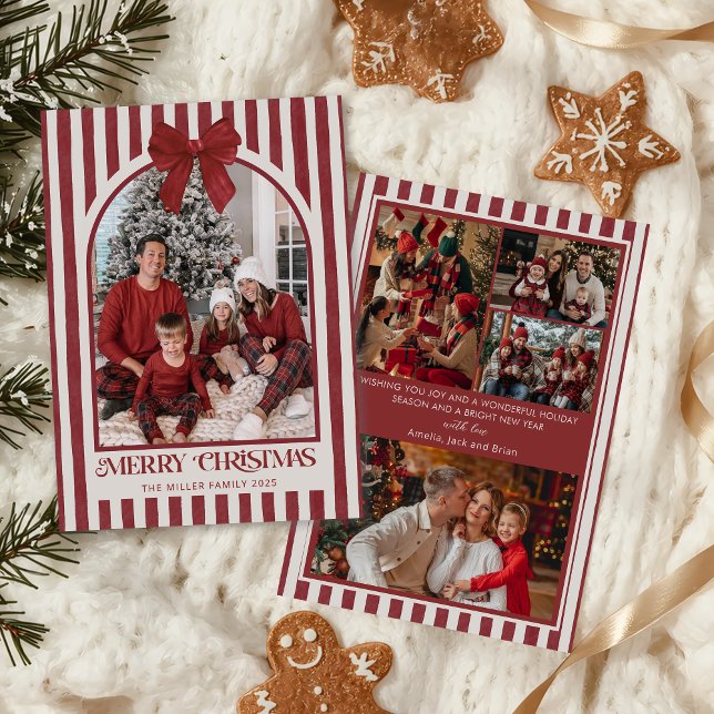 Tarjeta de Navidad con foto familiar de lazo rojo (Subido por el creador)