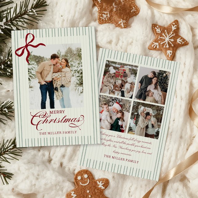 Tarjeta de Navidad con foto familiar de lazo rojo (Subido por el creador)
