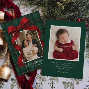 Tarjeta de Navidad con foto familiar de lazo rojo
