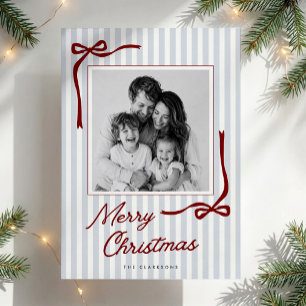 Tarjeta de Navidad con Foto Familiar de Lazos Rojo