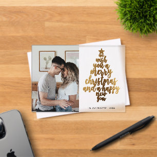 Tarjeta de Navidad con Foto Familiar de Oro Falso 