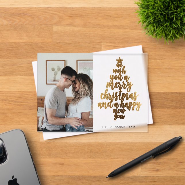 Tarjeta de Navidad con Foto Familiar de Oro Falso  (Insitu (Tarjeta de Invitación))