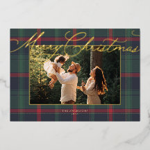 Tarjeta de Navidad con Foto Familiar de Plaid Prep