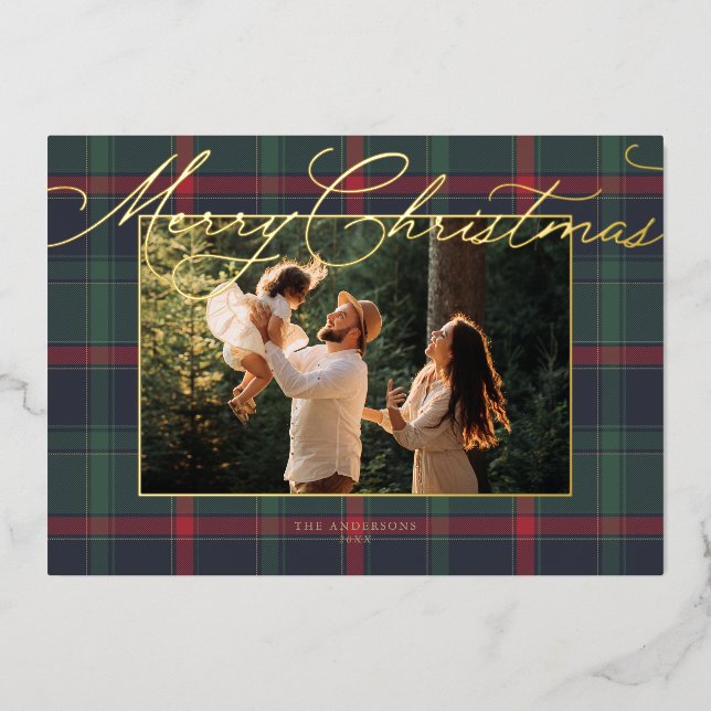 Tarjeta de Navidad con Foto Familiar de Plaid Prep (Anverso)