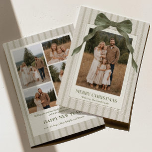 Tarjeta de Navidad con foto familiar de raya elega