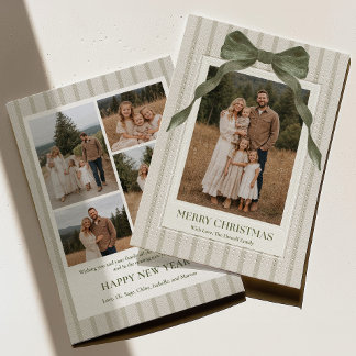 Tarjeta de Navidad con foto familiar de raya elega