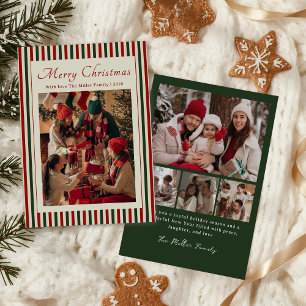 Tarjeta de Navidad con foto familiar de raya vinta
