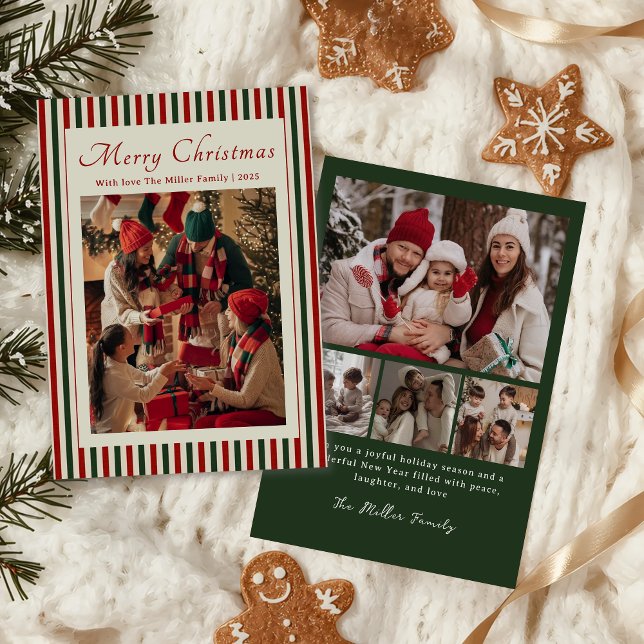 Tarjeta de Navidad con foto familiar de raya vinta (Subido por el creador)