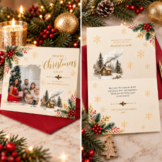 Tarjeta de Navidad con Foto Familiar Elegante con