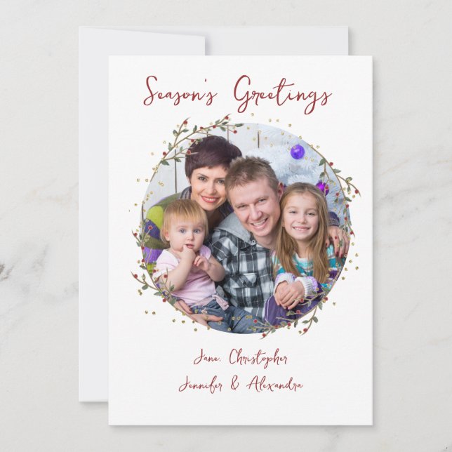 Tarjeta de Navidad con Foto Familiar en Círculo Do (Anverso)