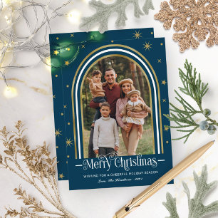 Tarjeta de Navidad con Foto Familiar en Marco Arqu