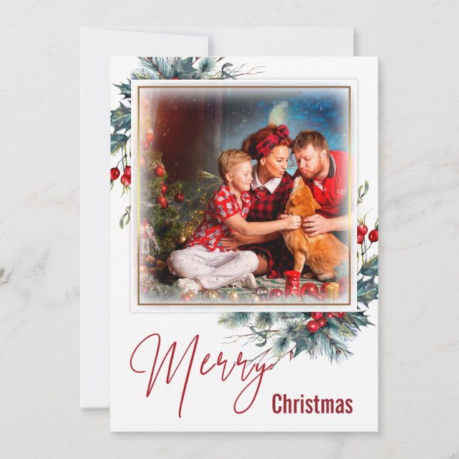 Tarjeta de Navidad con Foto Familiar Festiva (Anverso)
