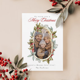 Tarjeta de Navidad con Foto Familiar Ovalada de Ac