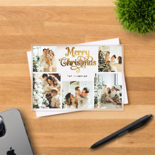 Tarjeta de Navidad con Foto Familiar Retro Falso O