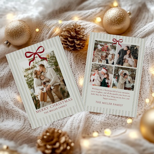 Tarjeta de Navidad con foto familiar Sage Stripe (Subido por el creador)