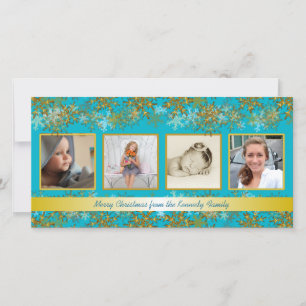 Tarjeta de Navidad con Foto Familiar Turquesa y Do