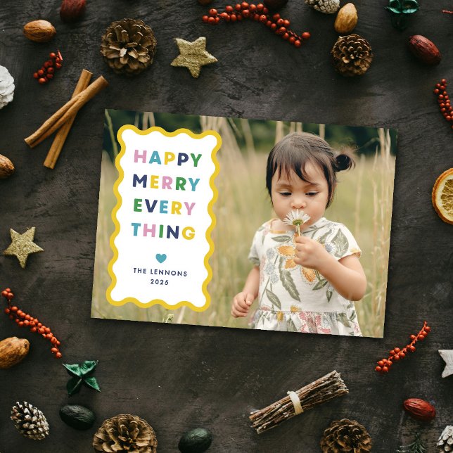 Tarjeta de Navidad con Foto Feliz y Ondulada Blanc (Subido por el creador)