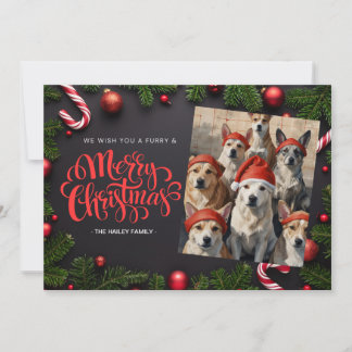 Tarjeta de Navidad con foto festiva de mascotas