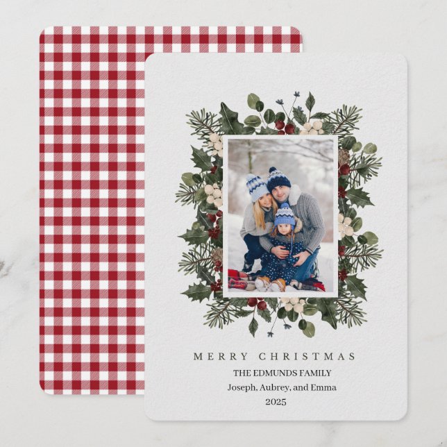 Tarjeta de Navidad con Foto Floral (Anverso / Reverso)