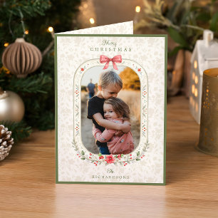 Tarjeta de Navidad con Foto Floral Acuarela Clásic