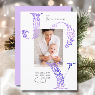Tarjeta de Navidad con Foto Floral de Lila JOY