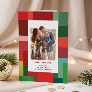Tarjeta de Navidad con Foto Geométrica de Bloques 