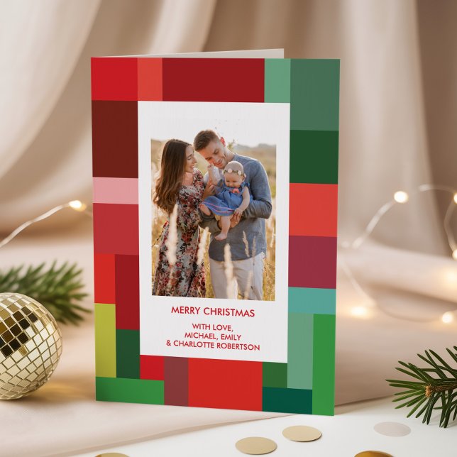 Tarjeta de Navidad con Foto Geométrica de Bloques  (Subido por el creador)