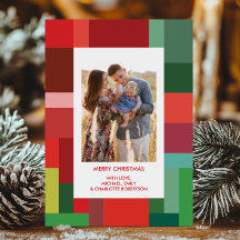 Tarjeta de Navidad con Foto Geométrica de Bloques 
