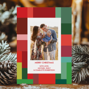 Tarjeta de Navidad con Foto Geométrica de Bloques 