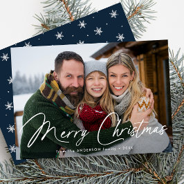 Tarjeta de Navidad con Foto Moderna en Azul Marino